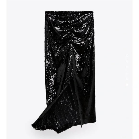 ZARA Ruched Sequin Skirt - Picture 9 of 12